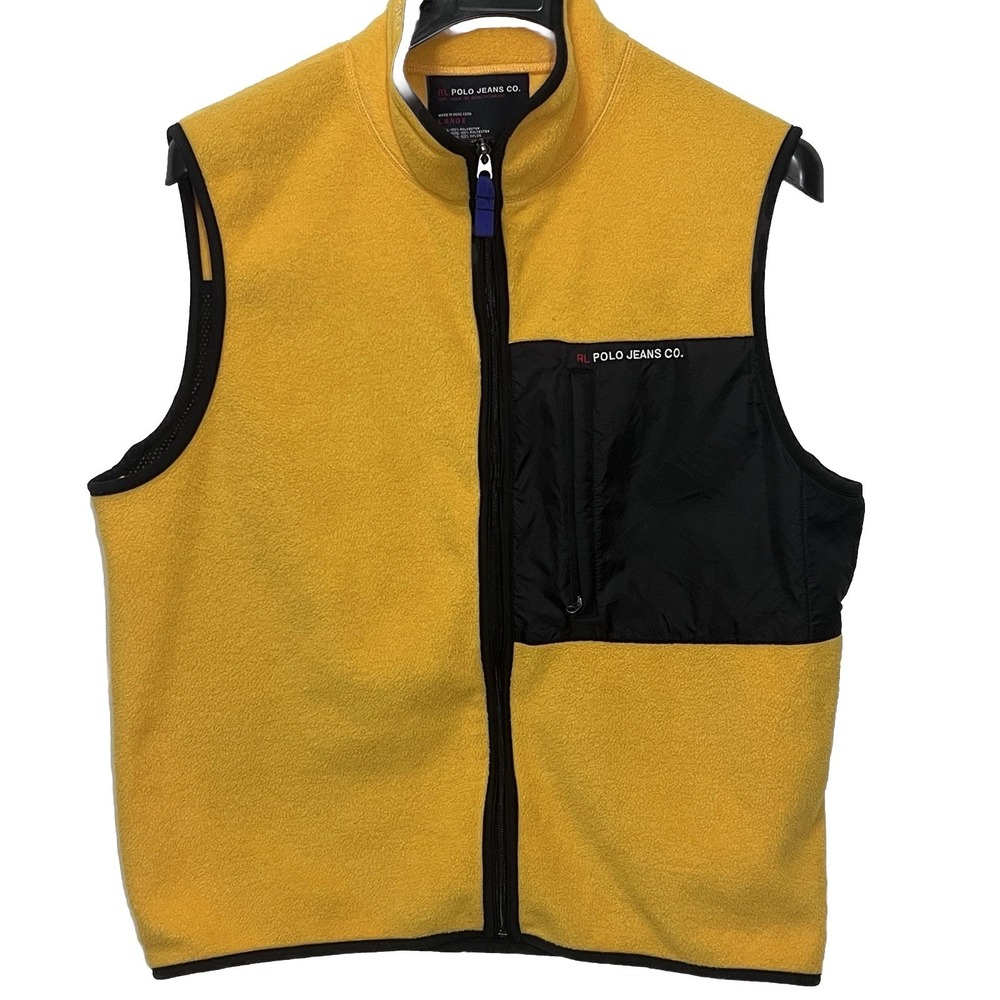 Vintage Ralph Lauren Polo Jeans Zip Fleece Vest Men Large Hide Away Hood Y2K 90s